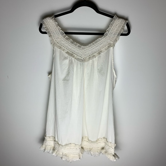 Boho cream tank top off white lace shirt plus size xxl 2X - Picture 3 of 5
